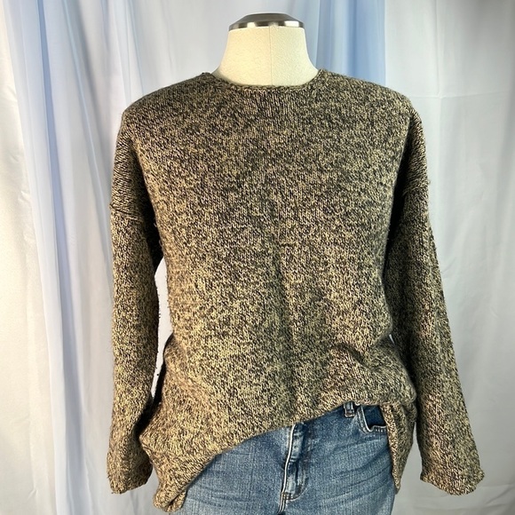 Eddie Bauer wool blend heavy tight knit long sleeves sweater L tan black - Picture 1 of 6